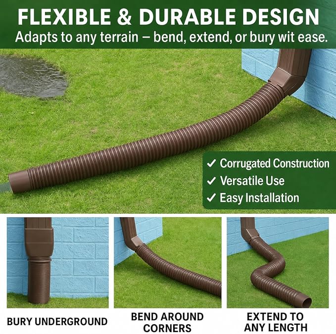 2 Pack Brown Rain Gutter Downspout Extensions, Gutter Extender - Image 4