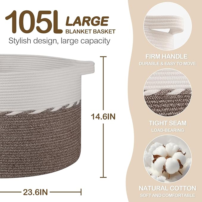 OIAHOMY 105L Extra Large Blanket Basket - Image 2