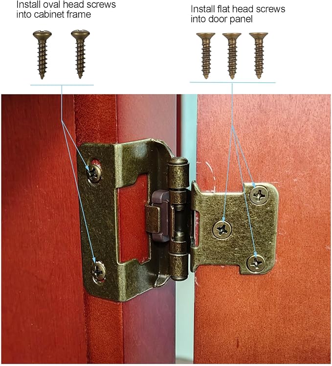 Antique Brass Cabinet Hinges, 1/2” Overlay, 4 Pack | - Image 5