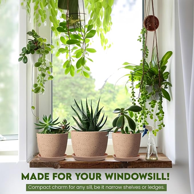 Plant Pots Indoor with Drainage 5 Pack Multisize Planters Spotty Peach Pink | - Image 5