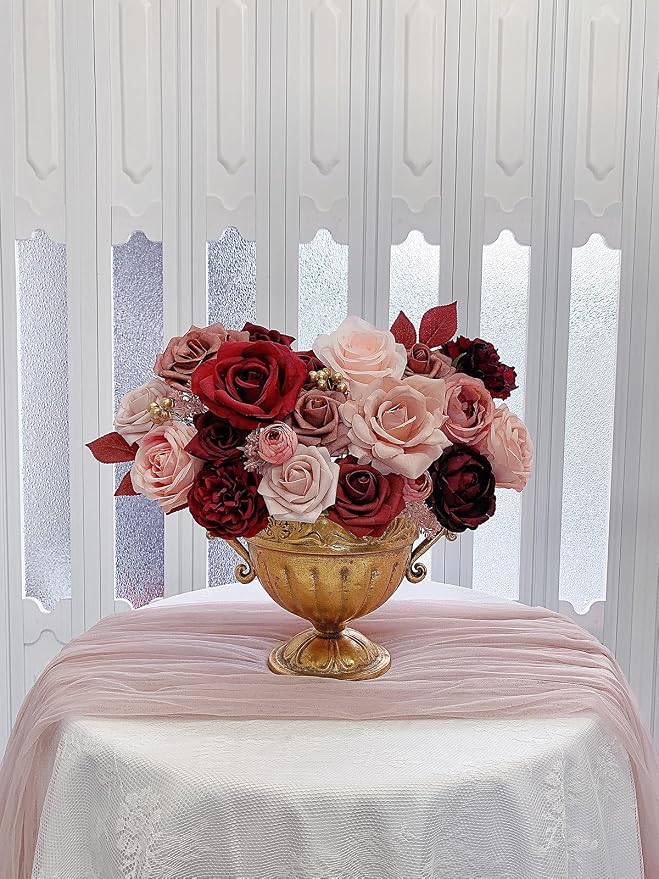 FACINOC Roses Artificial Flowers Burgundy Red Bouquet Fake Flower Bulk | DIY - Image 8