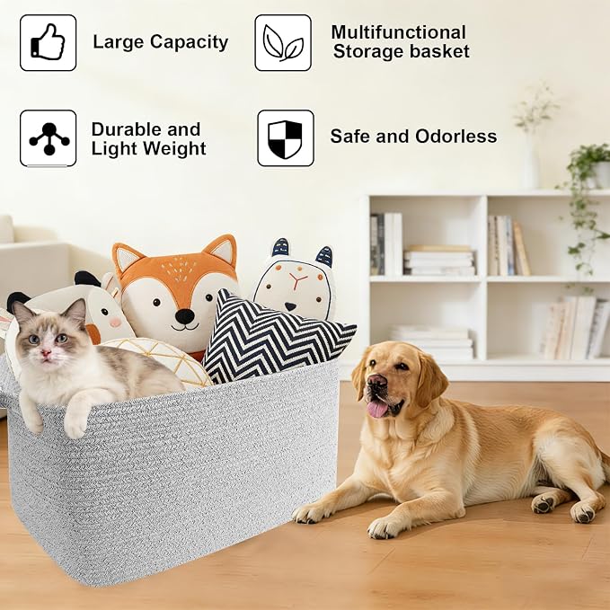 65L Large Laundry Basket with Handles, Woven Blanket Basket, Living Room - Image 7
