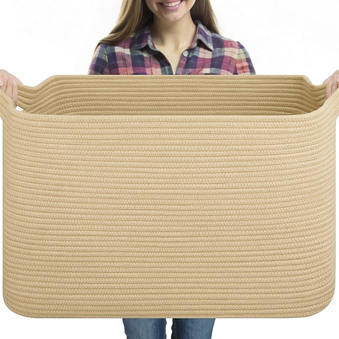 OIASKET 95L Extra Large Blanket Basket, Rectangle Nursery Blanket Storage by OIASKET