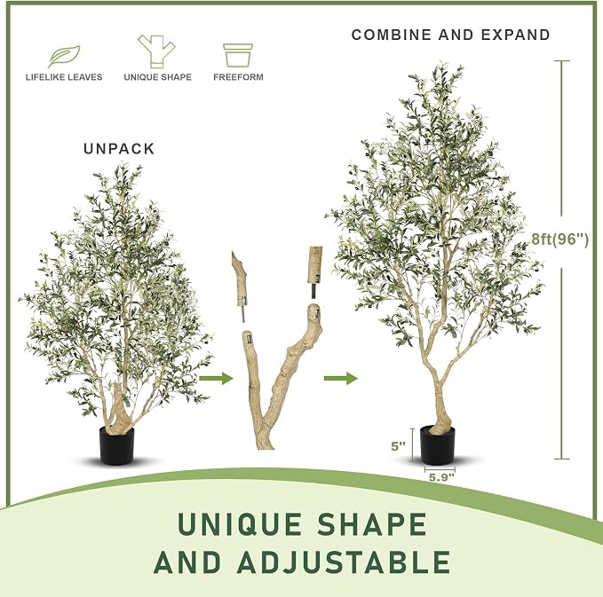 Faux Olive Tree 8ft with Large Olive Branches and Lifelike Olive | Olive Trees - Image 2