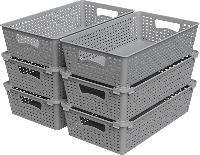 Simple Houseware Stackable Plastic Woven Basket Organizer, 6 Pack by SimpleHouseware