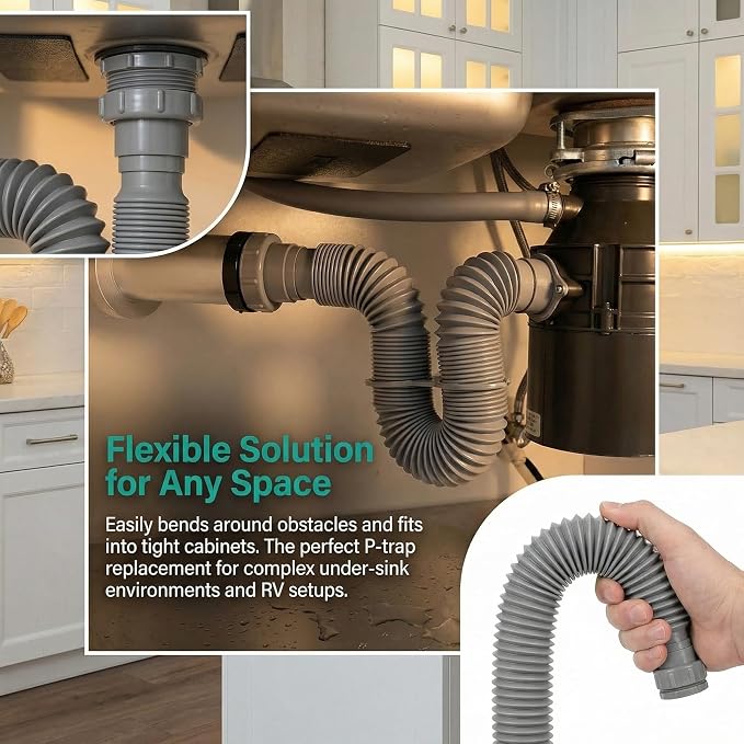 TEHAUX 2 Pack Flexible Drain Pipe Kit, Expandable Sink Drain Hose Fits 1-1/2 to - Image 6
