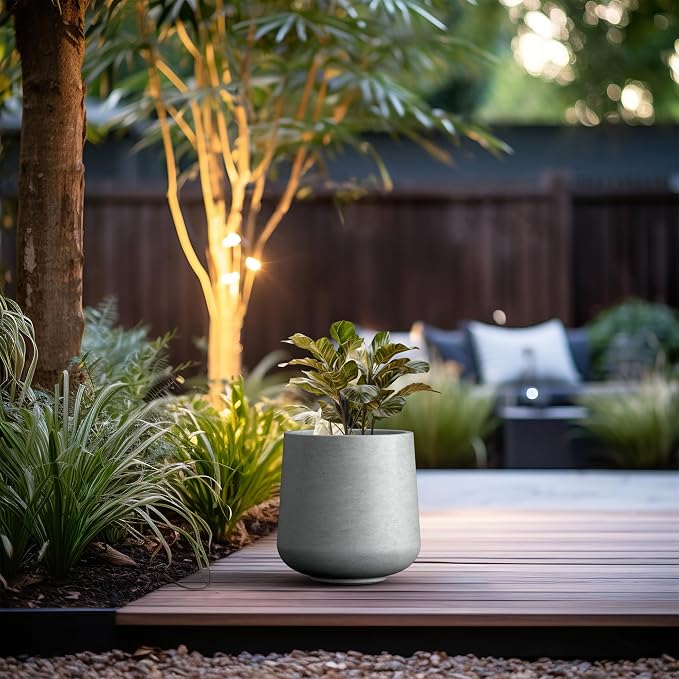 Kante Pale Gray Concrete Planter 13" Dia All-Weather Round Accent Pot | - Image 3
