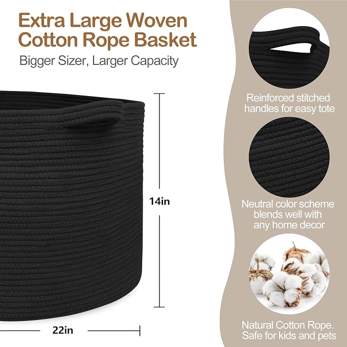 Large Black Blanket Basket, Kids Dog Toy Storage Box Organizer Bins, Blanket - Image 2