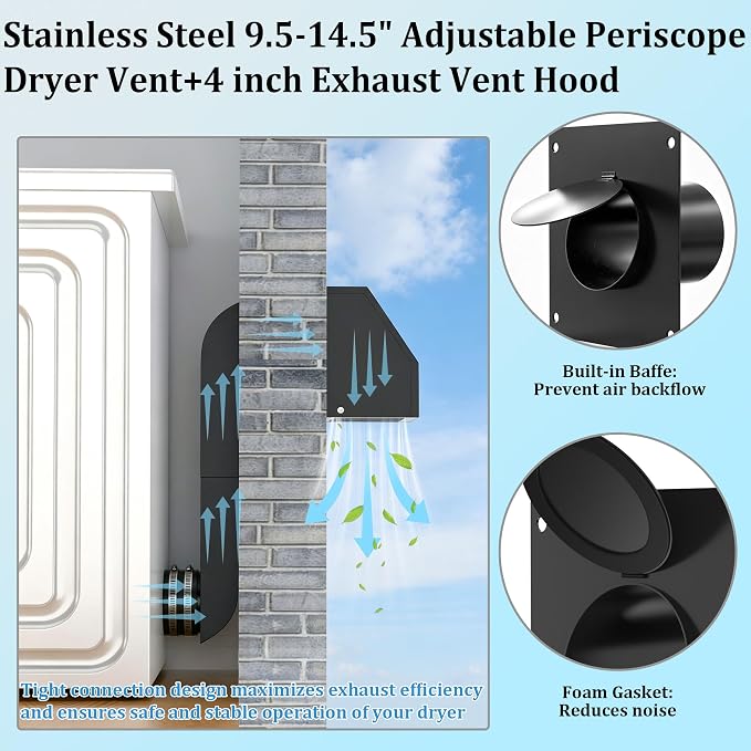 4 Inch Dryer Vent Kit with 9.5-14.5" Adjustable Periscope Dryer Vent & Outdoor - Image 5
