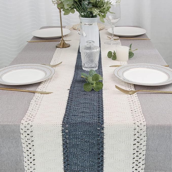 Boho Table Runner for Home Decor 12x108 Blue Fall Rustic Decorations | 108 - Image 7