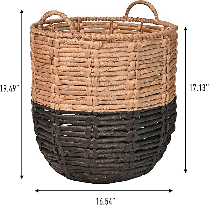 happimess Laurel Hand-Woven Abaca Storage Basket 19", Natural/Black | Wicker - Image 4