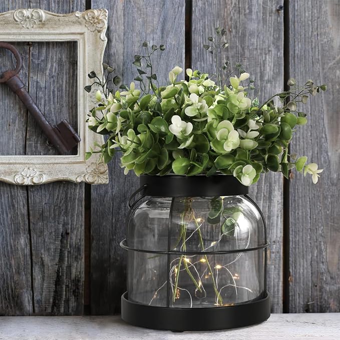 Black Glass Farmhouse Vase Rustic Lantern Decor - Image 2