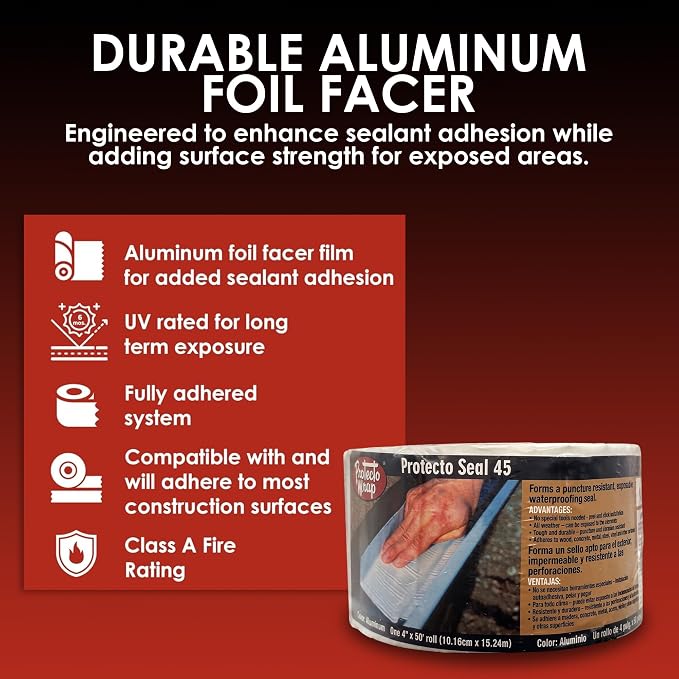 PS45 Alum Waterproofing Membrane – Self-Adhering Aluminum Flashing – UV-Rated - Image 3