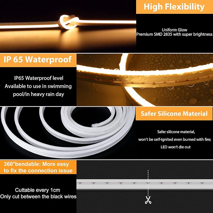 Lamomo LED Neon Rope Lights, 16.4ft/5m Warm White Light Strip 0.39in/Cut - Image 3