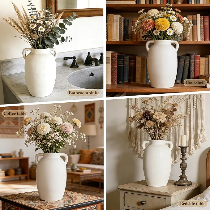 White Ceramic Vase-Boho Decorative Vase, Terracotta Tall Vases Decorative - Image 3