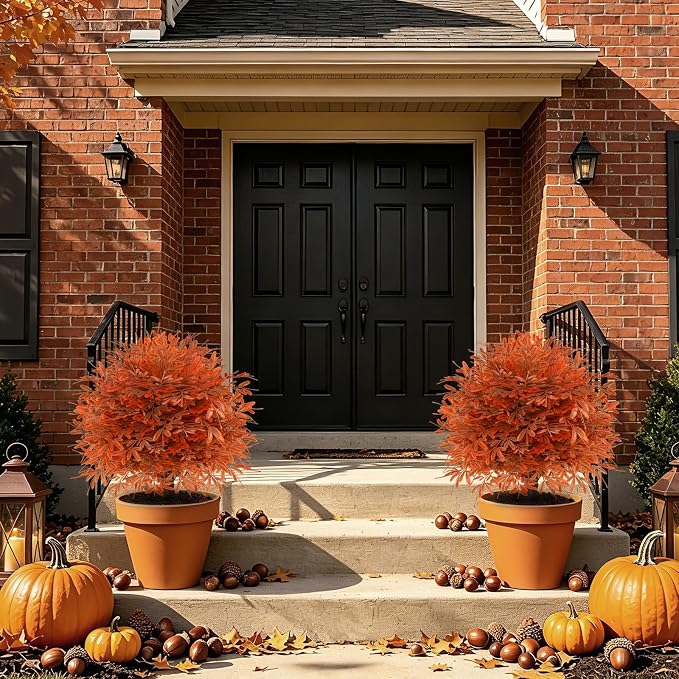 Grooy 2 Pack Artificial Fall Cedar Topiary Trees - Image 2