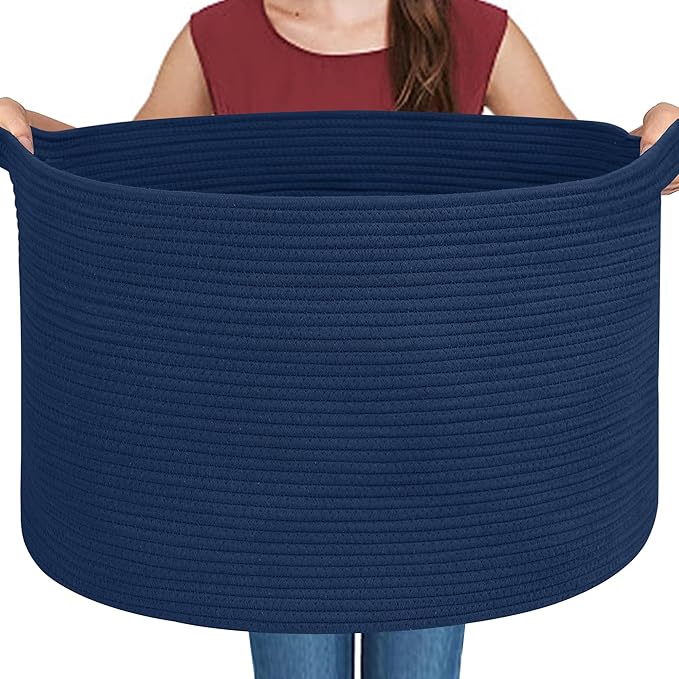 Dark Blue Basket for Organizing, Blanket Storage for Living Room Bedroom by MEGASKET