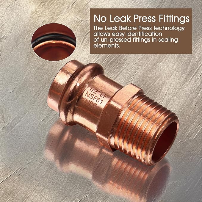 Copper Press Fittings 12pk, 1/2" Press x 1/2"NPT Copper Press Male Adapter | - Image 4