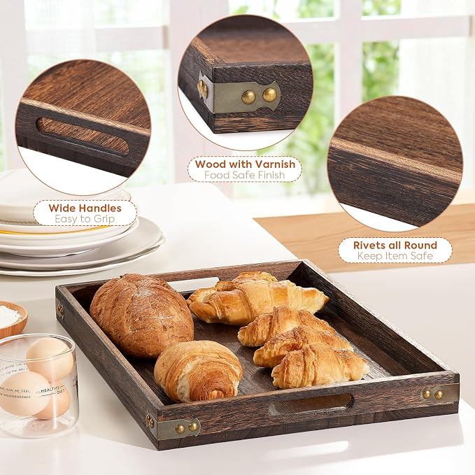 Wood Serving Tray - 17In Large Serving Tray - Image 3