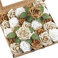 Artificial Flowers 25pcs Real Looking Gold & Champagne Gold Foam Fake Roses by Floroom