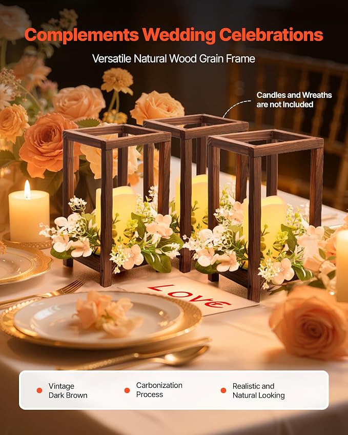 VEVOR 24 Pcs Wooden Wedding Lantern, Cedar Wood and Plastic Wooden Lantern - Image 2