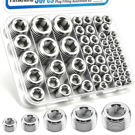 30Pcs Pipe Plug Fitting Assortment Kit, 304 Stainless Steel NPT Plug Set 5 by Hmknana