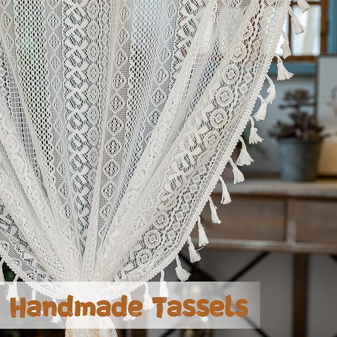 Sutuo Home White Boho Lace Sheer Door Curtain - Image 5