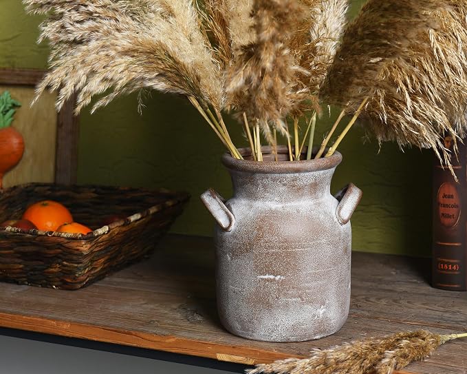 Quoowiit Ceramic Rustic Farmhouse Vase, Distressed Decorative Flower Vases - Image 3