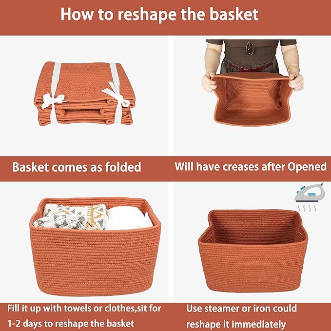 XUANGUO Woven Cotton Rope Storage Baskets 15x10x9.3" 3 Pack Rust | Decorative - Image 7