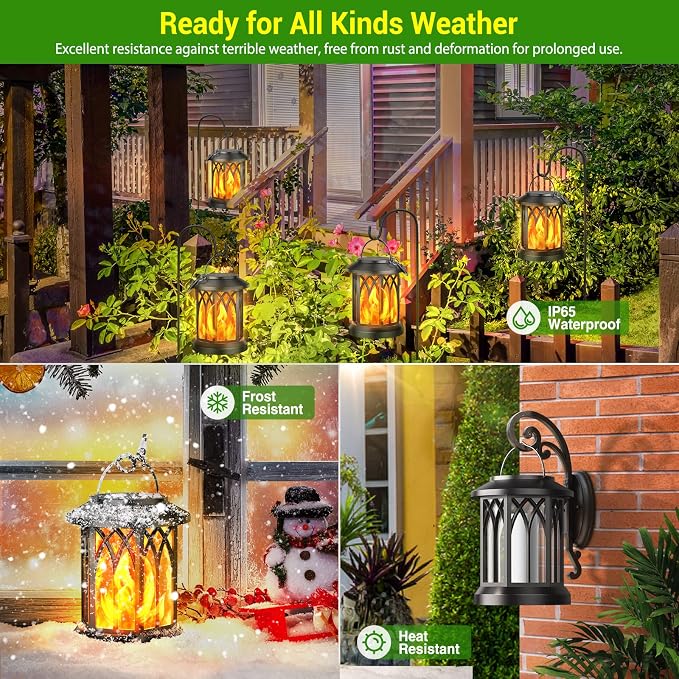 KOOPER 4 Pack Solar Lantern Outdoor Lights, Upgraded Flickering Flame Solar - Image 2