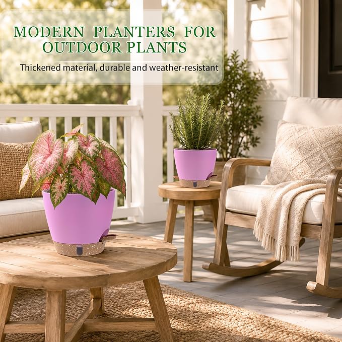 Self Watering Pots for Inoor Ourdoor Plants 8/7/6.5/6/5 Inch, 5 Pack | Plastic - Image 8