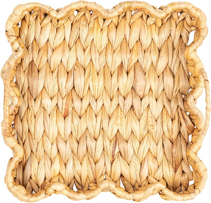 Household Essentials Woven Water Hyacinth Scalloped Square Trays - Image 7