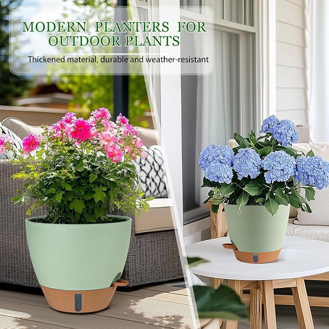 Self Watering Pots for Inoor Ourdoor Plants 10/9/8/7/6.5 Inch, 5 Pack | Plastic - Image 9
