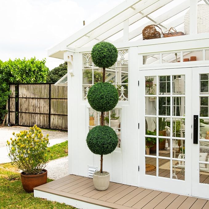 Nearly Natural 8ft UV Resistant Artificial Triple Ball Boxwood Topiary Tree - Image 7