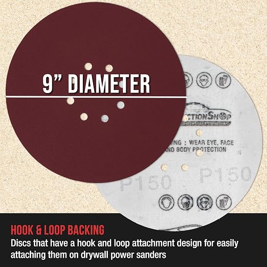 ProductionShop Premium 9" Red 8-Hole Pattern 150 Grit Sanding Discs, Box of 20 - Image 3