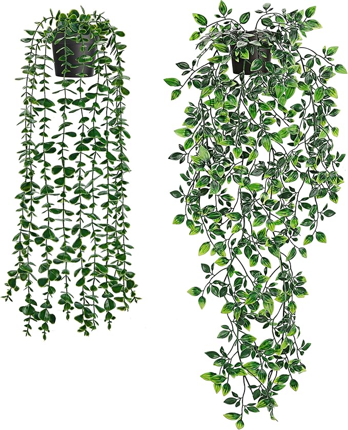 Der Rose 2Pcs Fake Hanging Plants Artificial in Black Pots by DerRose