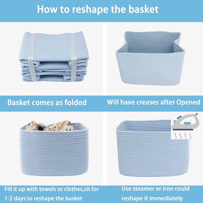 XUANGUO Woven Cotton Rope Storage Baskets 15x10x9.3" 3 Pack Light Blue | - Image 7