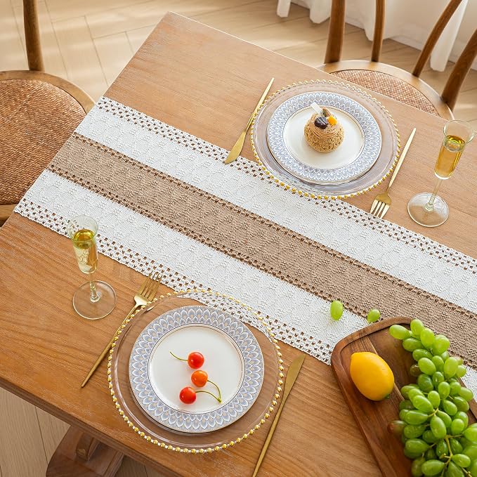 Boho Table Runner for Fall Home Decor 12x72 Burlap - Image 8