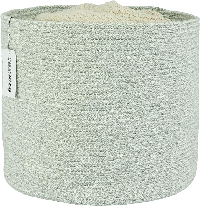 XUANGUO Cotton Rope Baskets For Girls Boys Kids 16”X14” Light Green | Baby by XUANGUO