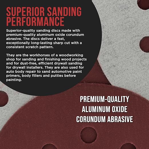 ProductionShop Premium 5" Red 8-Hole Pattern 320 Grit Sanding Discs, Box of 50 - Image 4
