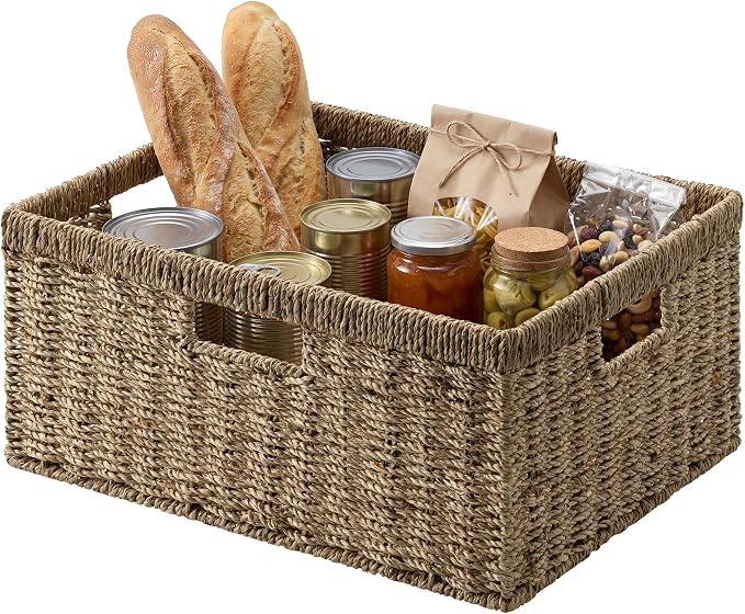 StorageWorks Extra Large Wicker Basket, Seagrass Storage Basket, Wicker Baskets by StorageWorks