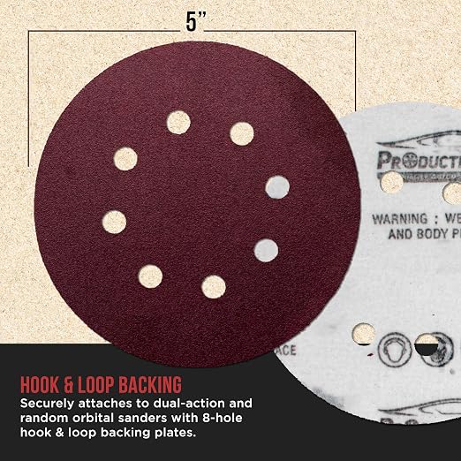 ProductionShop Premium 5" Red 8-Hole Pattern 100 Grit Sanding Discs, Box of 50 - Image 3