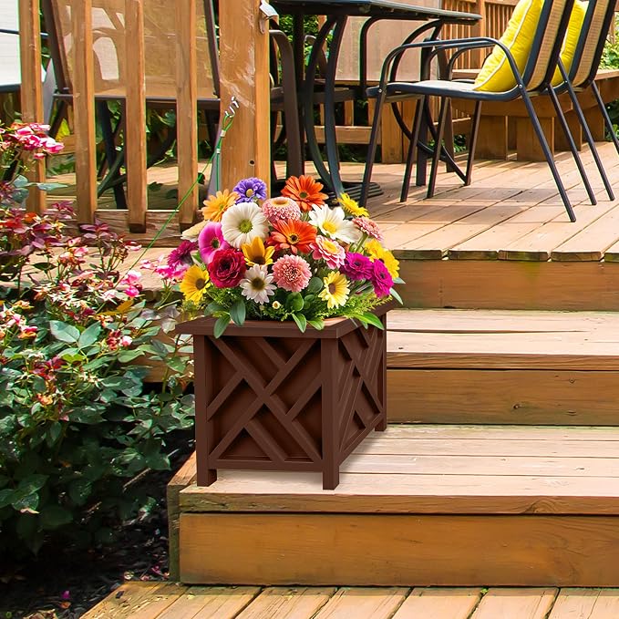 Pure Garden Lattice Design Outdoor Planter Box, 14.75” x 13” | Decorative Plant - Image 5