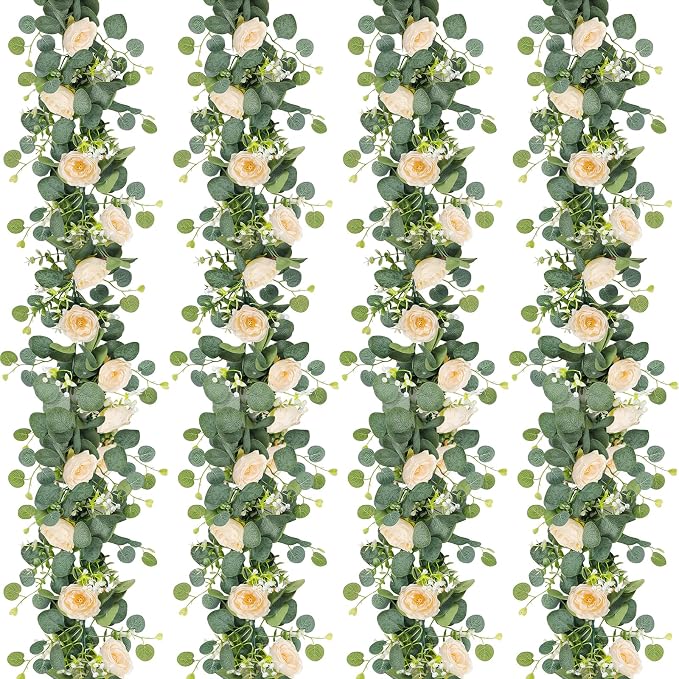 TOCHGREEN 4 Pack Artificial Eucalyptus Flower Garland by TOCHGREEN
