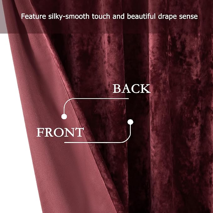 Chezmoi Collection Lux Burgundy Red Crushed Velvet Curtains 2 Panel Set - Image 6
