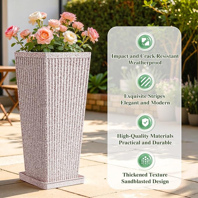 24" Tapered Tall Planters for Outdoor Plants - Image 4