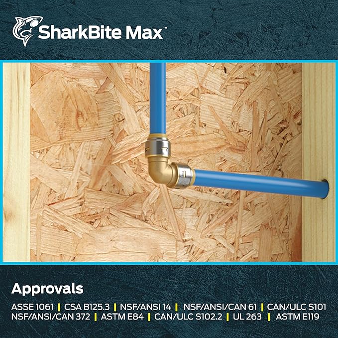 SharkBite Max 1/2 x 1/2 in PTC 90-Degree Elbow, Push-to-Connect Brass Plumbing - Image 6