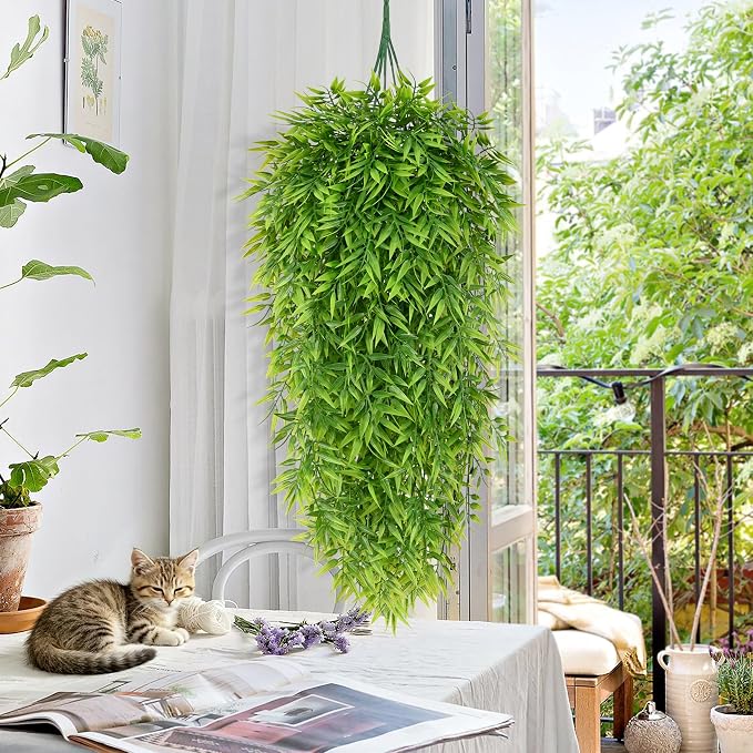 4Pcs Artificial Hanging Plants, Fake Willow Leaves Vines | UV Resistant Faux - Image 6