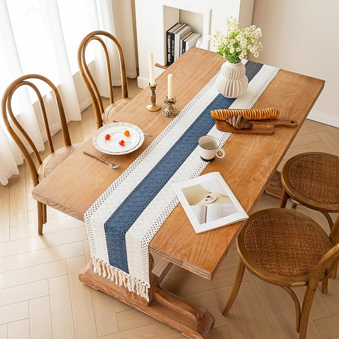 Boho Table Runner for Home Decor 12x60 Blue Fall Rustic Decorations | 60 Inches - Image 5