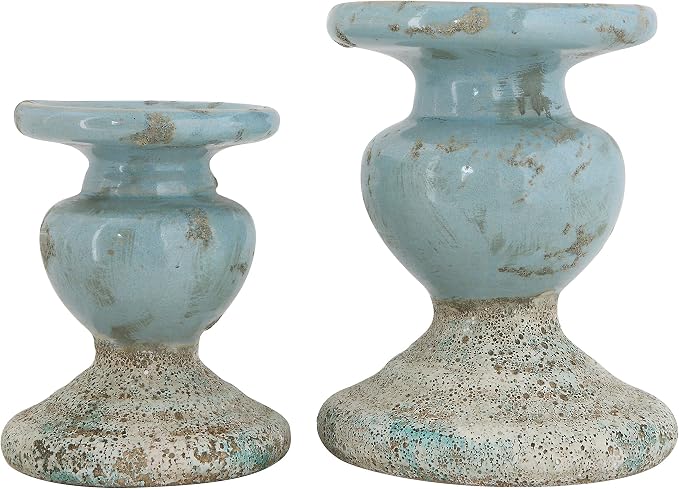 Creative Co-Op Small Distressed Blue Terracotta Pillar Candle Holder - Image 6